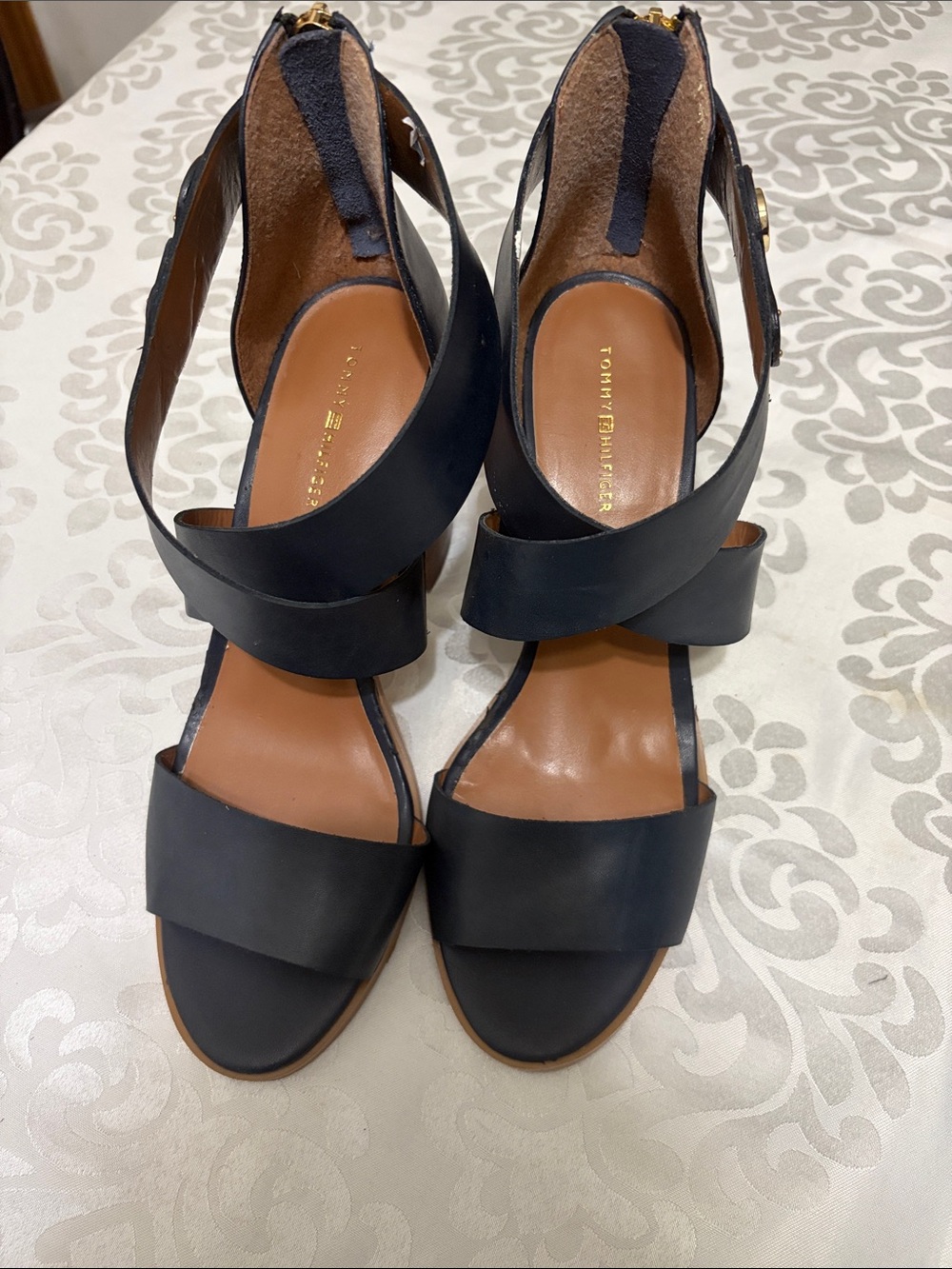 Tommy Hilfiger Black Leather Crossover Strap Heels
